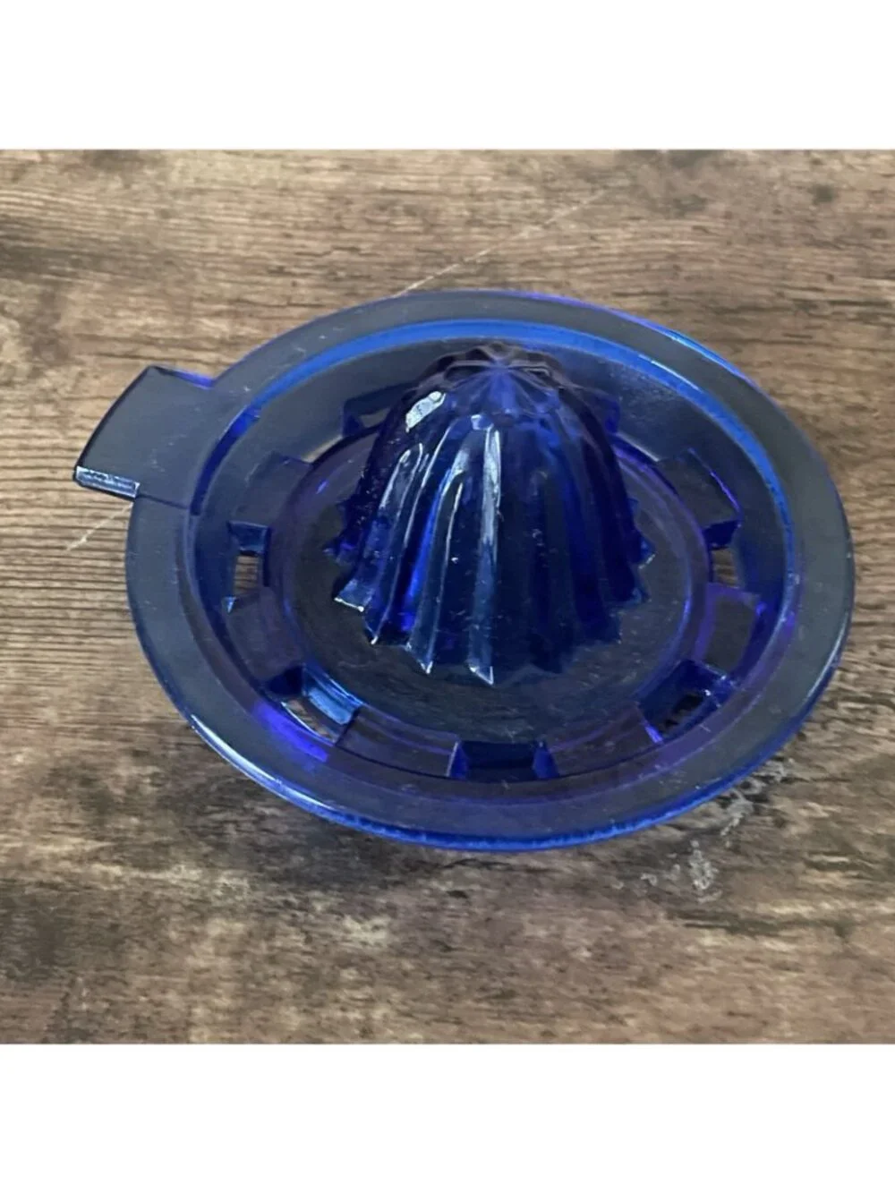Vintage Cobalt Blue Glass Citrus Reamer Fruit Juice Juicer Handheld Tab Handle